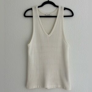 SANDRO Ribbed Knit V-Neck Tank Top – Cream, Classic Fit, Stylish Basic